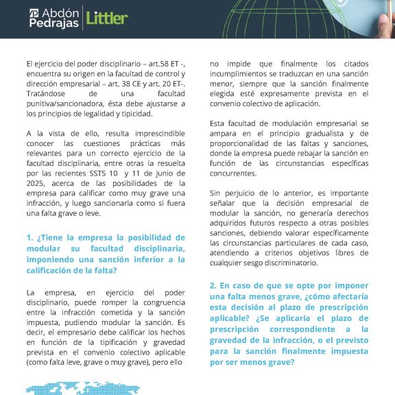 NOVEDAD LABORAL.- FACULTAD SANCIONADORA EMPRESARIAL: ASPECTOS PRÁCTICOS A CONSIDERAR PARA UN CORRECTO EJERCICIO AL HILO DE LAS SSTS DE 10 Y 11 JUNIO 2
