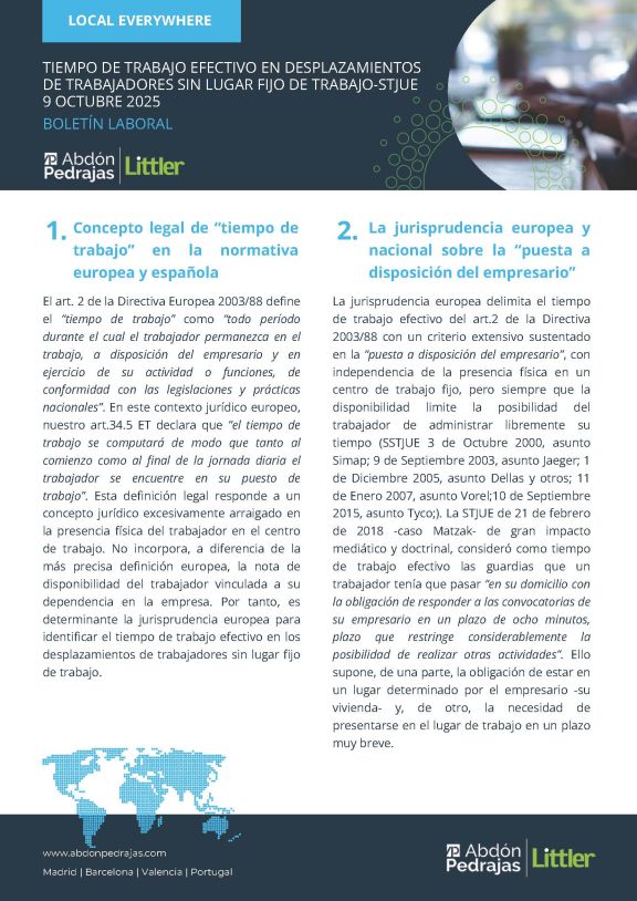 TIEMPO DE TRABAJO EFECTIVO EN DESPLAZAMIENTOS DE TRABAJADORES SIN LUGAR FIJO DE TRABAJO-STJUE 9 OCTUBRE 2025