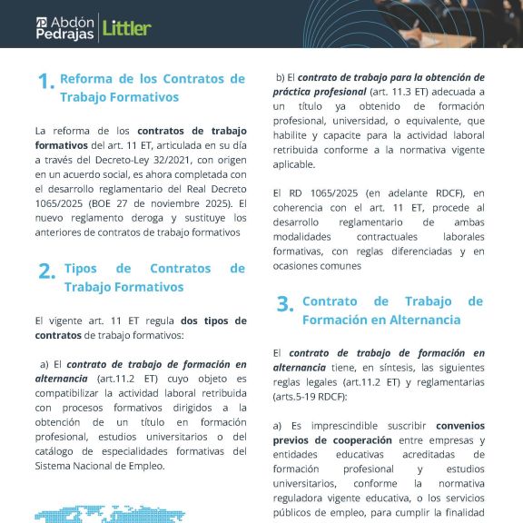 CONTRATOS DE TRABAJO FORMATIVOS TRAS EL REAL DECRETO 1065/2025