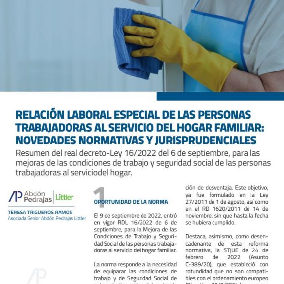 RELACIÓN LABORAL ESPECIAL DE LAS PERSONAS TRABAJADORAS AL SERVICIO DEL HOGAR FAMILIAR: NOVEDADES NORMATIVAS Y JURISPRUDENCIALES