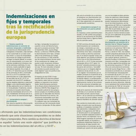 Indemnizaciones en fijos y temporales tras la rectificación de la jurisprudencia europea